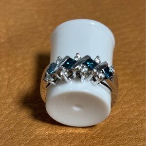Stunning Blue & White Diamond Ring set in 14k White Gold.
